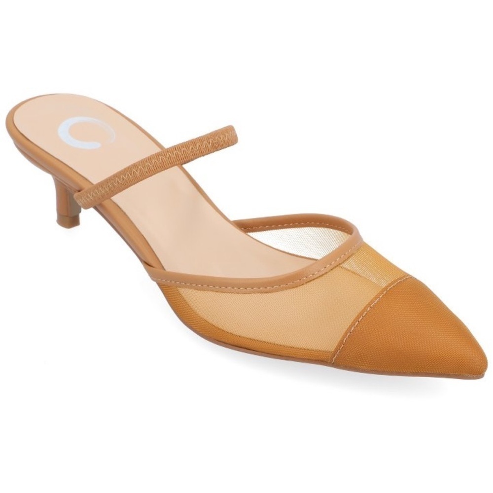 Journee Collection Womens Allana Slip On Kitten Heel Mule Pump, Tan 9 new
